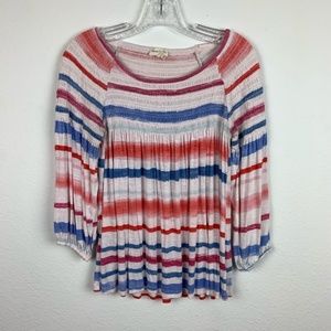 Anthropologie | Pink & Blue Smocked Peasant Top